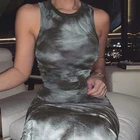 Skirt Women Ladies Sexy Sleeveless Round Neck Fashion Print Midi Skirt Slim Dress Women