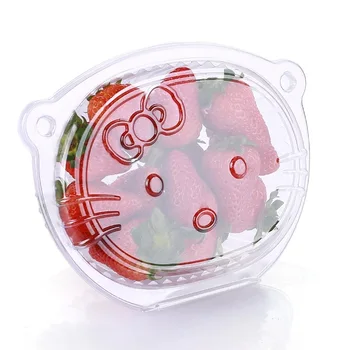 Kitty Cat Shape Fruit Packaging box Reusable Transparent Plastic Storage Box With Lid Clamshell