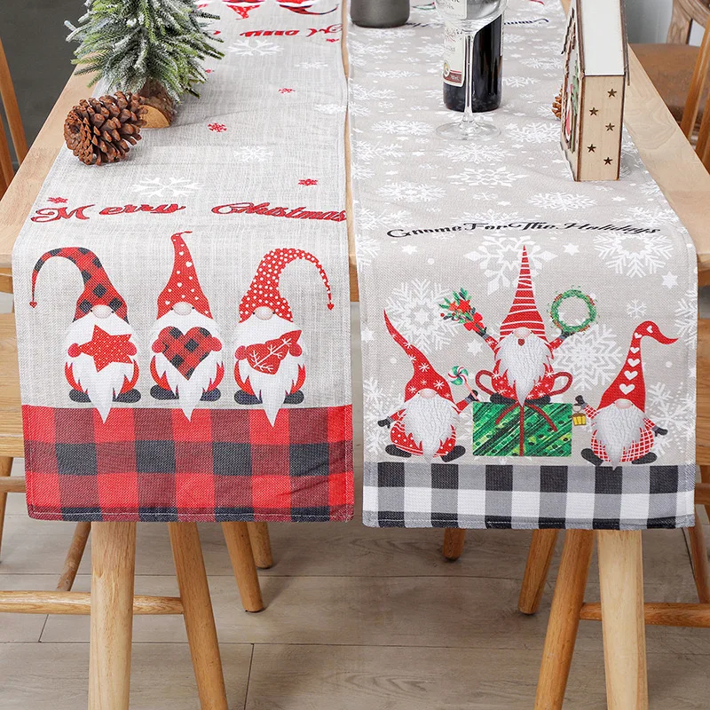 Christmas Gift Linen Cotton Elk Snowman Table Runner Merry Xmas Decor For Home or Hotel Ornament Natal Noel Party Table Cover