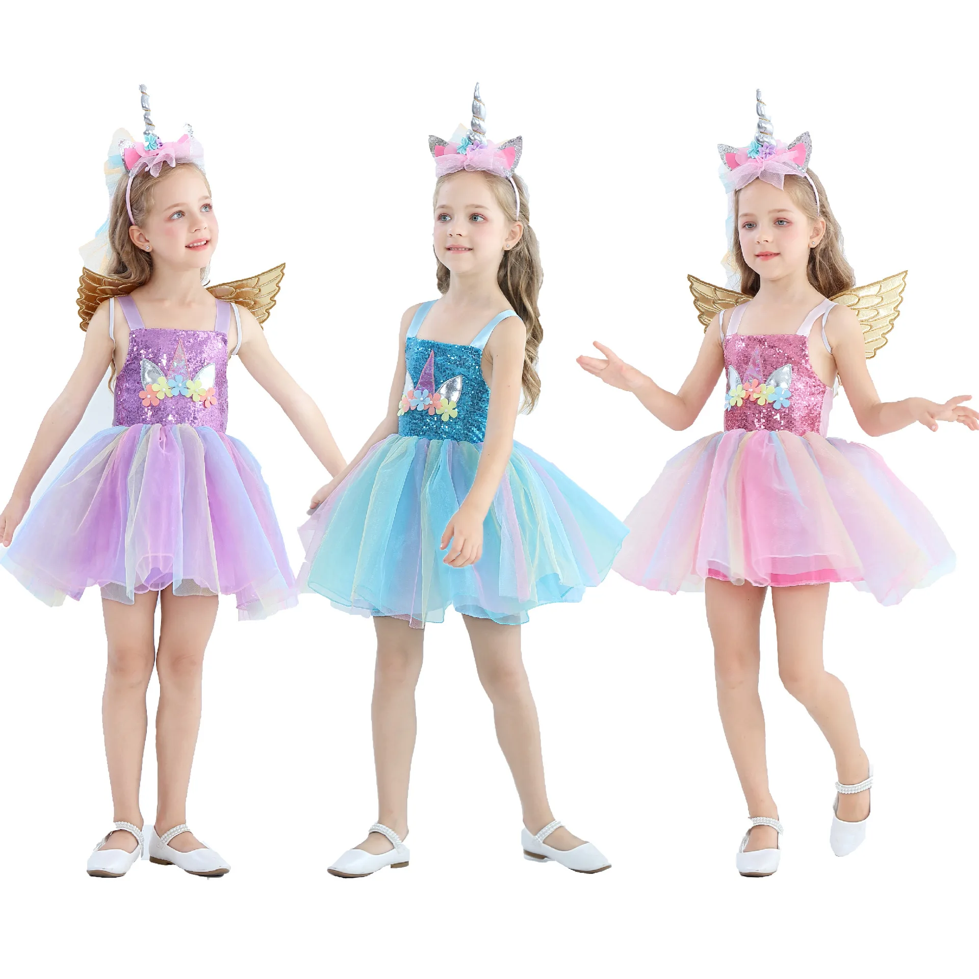 Flower Girl Unicorn Dress Tutu Princess Cosplay Party Costume Outfit Set for Kid 