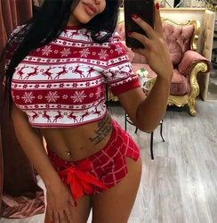 New Christmas Print Pajama Set Casual T-shirt And Shorts Two Piece Suit