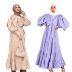 Muslim New Arrival Muslim Islamic Cotton Puff Sleeves Maxi Abaya Fashion Young Daily Wear Muslim Dress