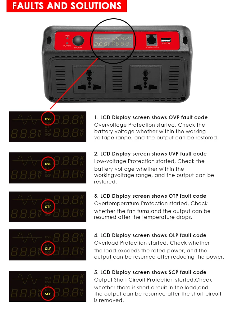 2022 Intelligent 12V Dc to 100V 110V 120V 220V 240V Ac 1200Watt Current Power Inverter For RV