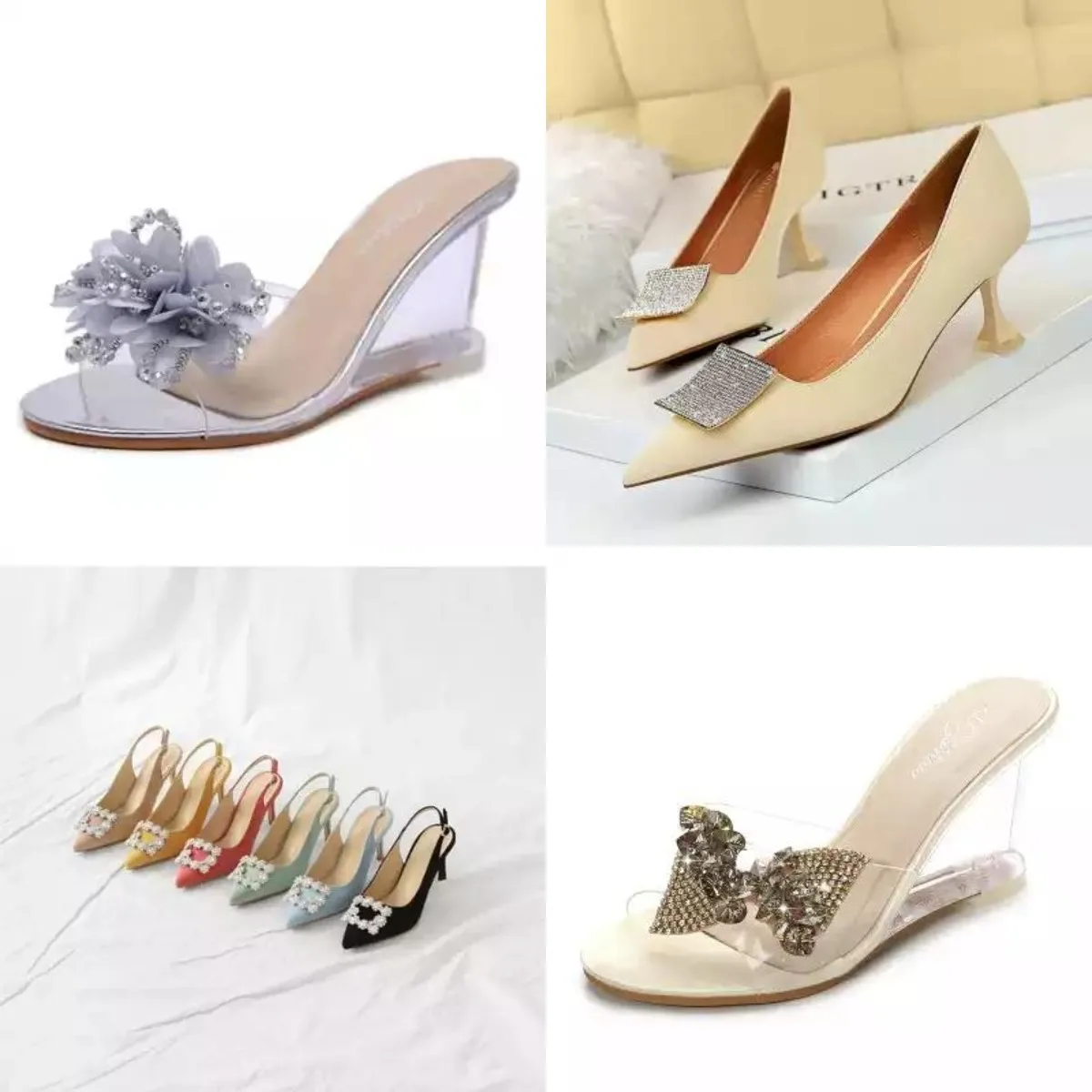 women crystal Sandals Wedge Sandals Summer Sexy Crystal Transparent High Heels Glass Rhinestone Shoes