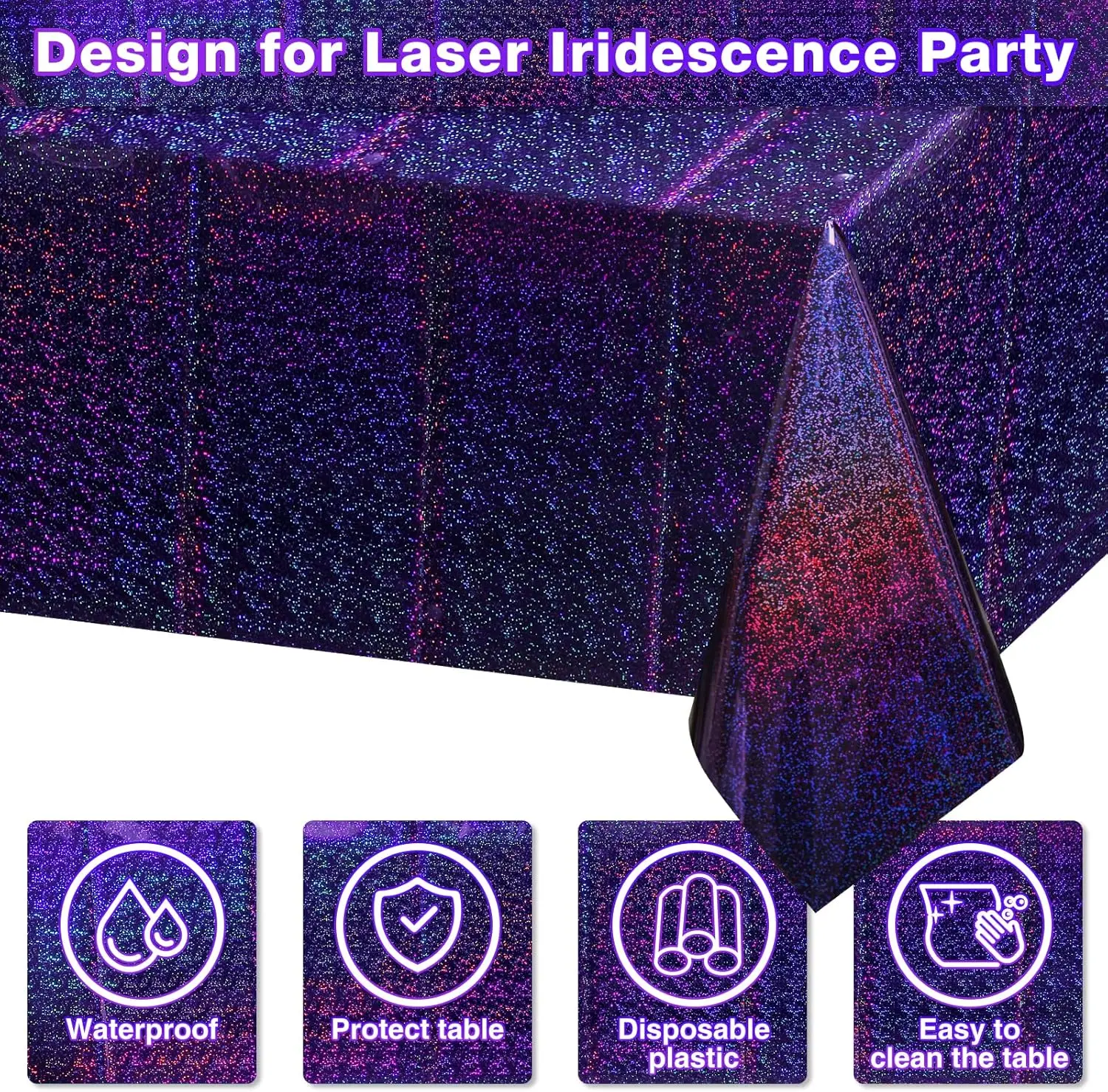 Custom 137*274cm Waterproof Dinner Rectangular Pvc Plastic Print Lridescence Laser Purple Disposable Table Tablecloth For Party