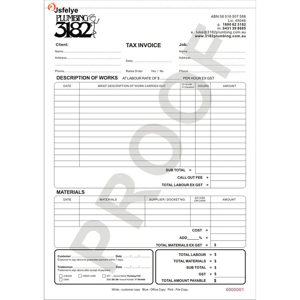 PERSONALISED A4 DUPLICATE INVOICE ORDER QUOTE BOOK IN 100'S GREEN PRINT 