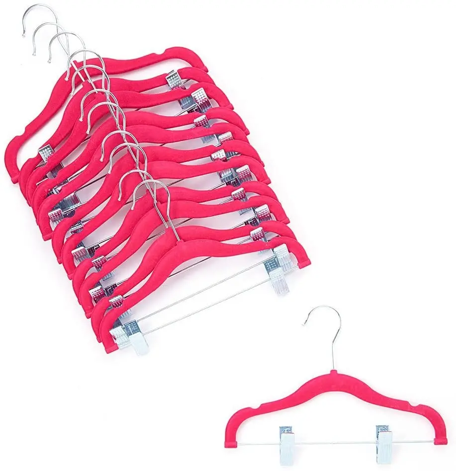 Baby Flocked Hangers with metal Clips  Baby Clothes Hangers Ultra Thin No Slip Kids Hangers