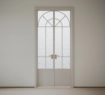 ALUFRONT Modern Double French Glass Doors Clear Glass with Black Steel for Living Room Apartment House for Bathroom Use