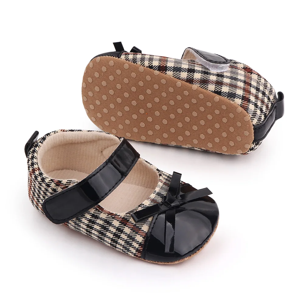 Baby Girls Cute Matching Plaid Solid Leather Bow Infants Soft Soled Princess Toddler Shoes manufacture