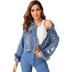 Jackets Jacket Wholesale Ladies Denim Jackets Woman Coats Ripped Blue Jean Jacket Women