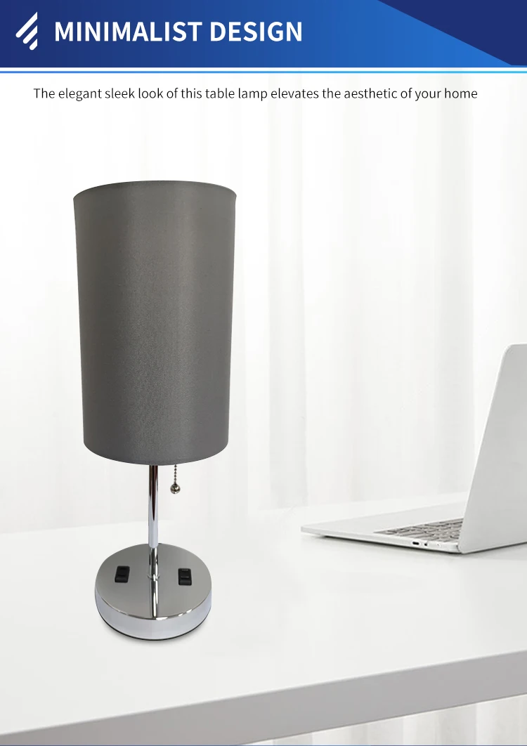 Gray lamp shade dual USB plug zipper switch iron cloth furniture table lamp