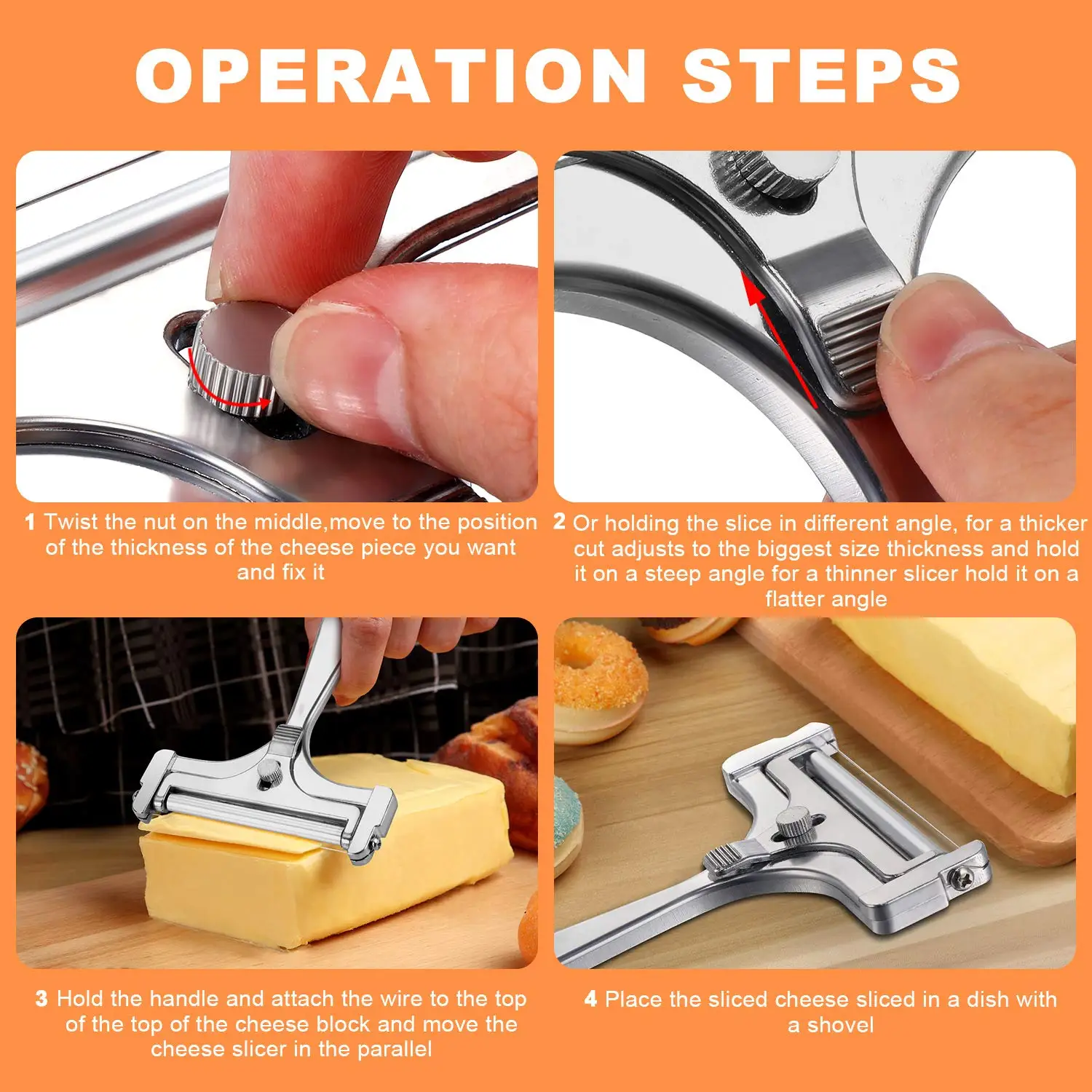 Aluminum Alloy Cheese Slicer Adjustable Thickness Cheese Butter Cutter