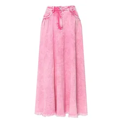 Women Skirt 2023 Summer Washed High Waist A-Line Pink Denim Skirt Fashion All Match Loose Long Jean Skirts