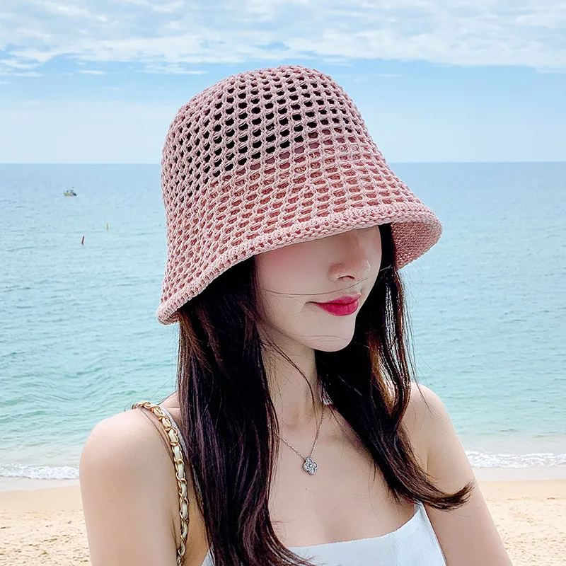 Summer Sun protection Hat Women Outdoor Knitting Sun Hat Hollow Fisherman Bucket Hat Cap