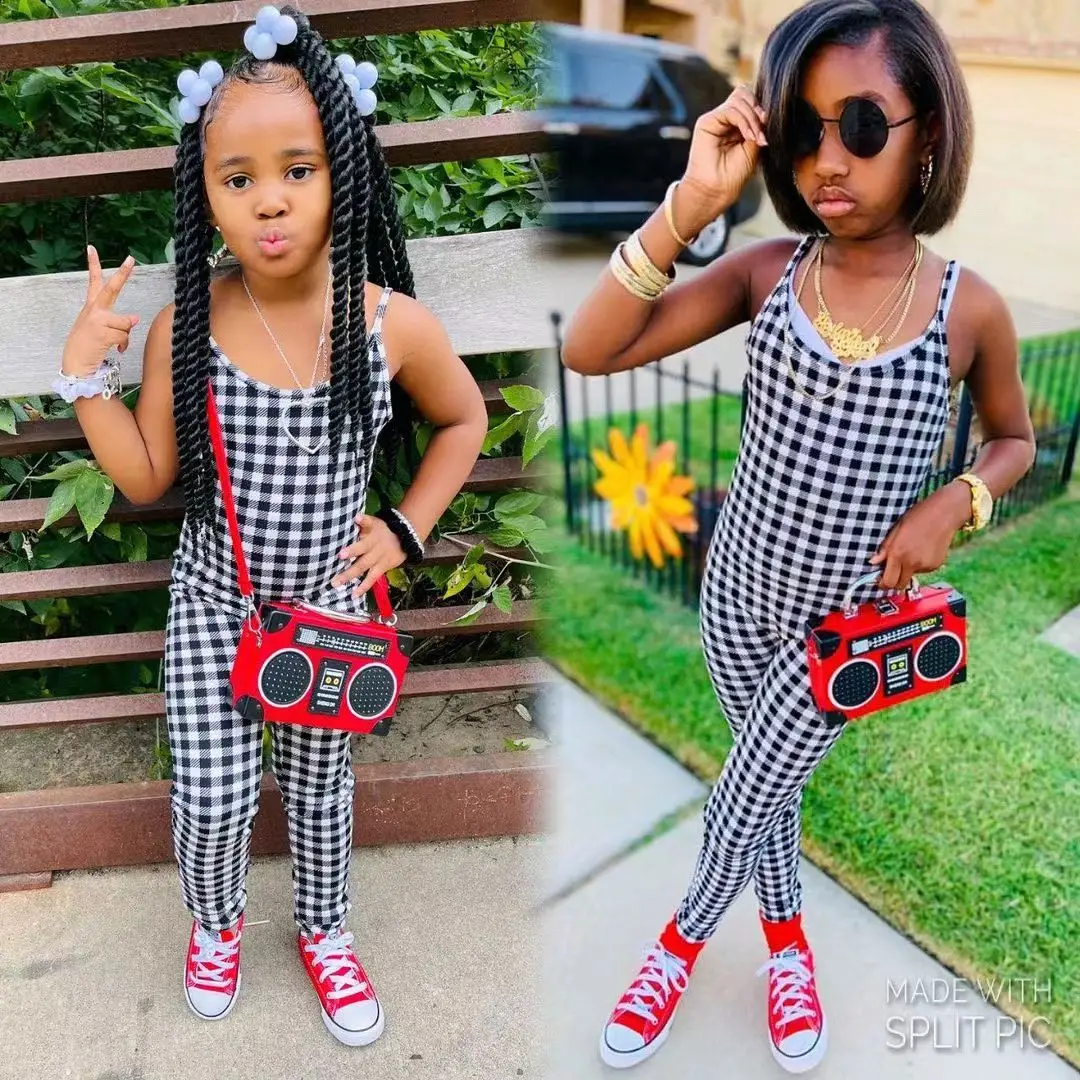 Summer children clothes 2022 little girl one piece jumpsuit plaid design pants toddler girl rompers kids sleeveless clothes