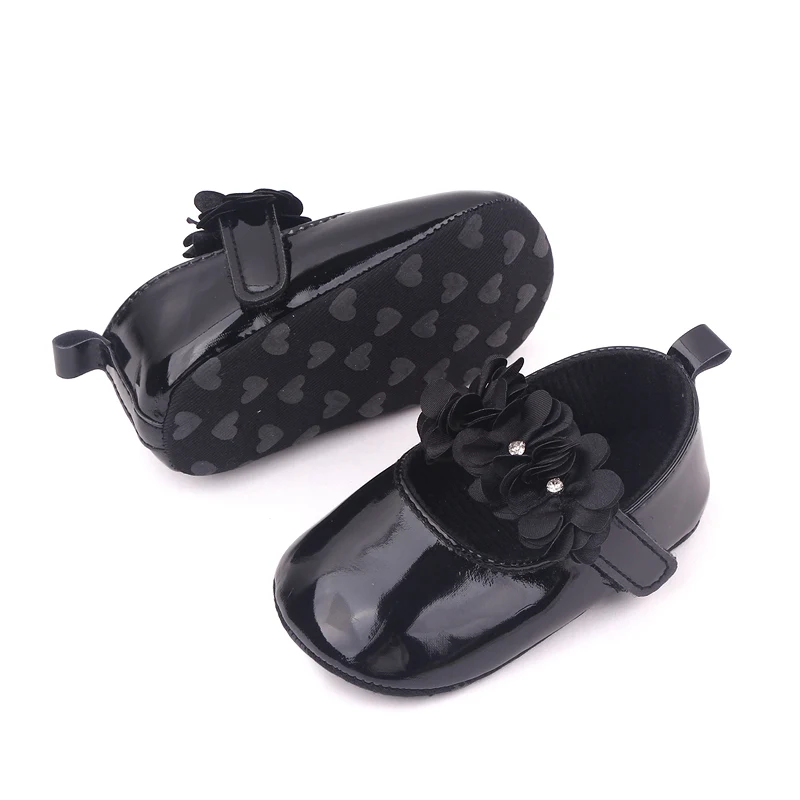 Solid Color Leather Rhinestones Flower Baby Girls Fashion Princess Small Leather Shoes for Toddler Shoes details