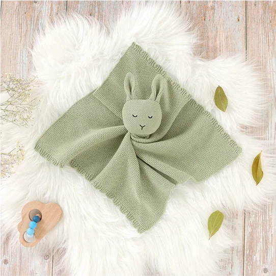 100% Cotton Baby Lovey Bunny Animal Lovey Stuffed knitted Weave Comforter Kids Sleeping Towel Security Blanket