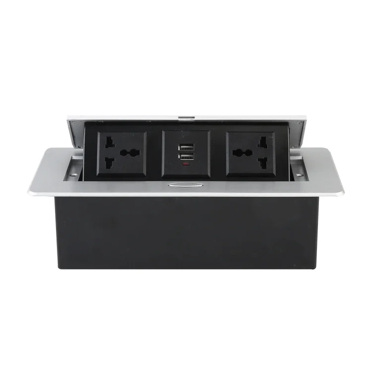 Silver multifunctional conference table universal three-hole socket Two USB sockets slowly pop up high-end desktop socket