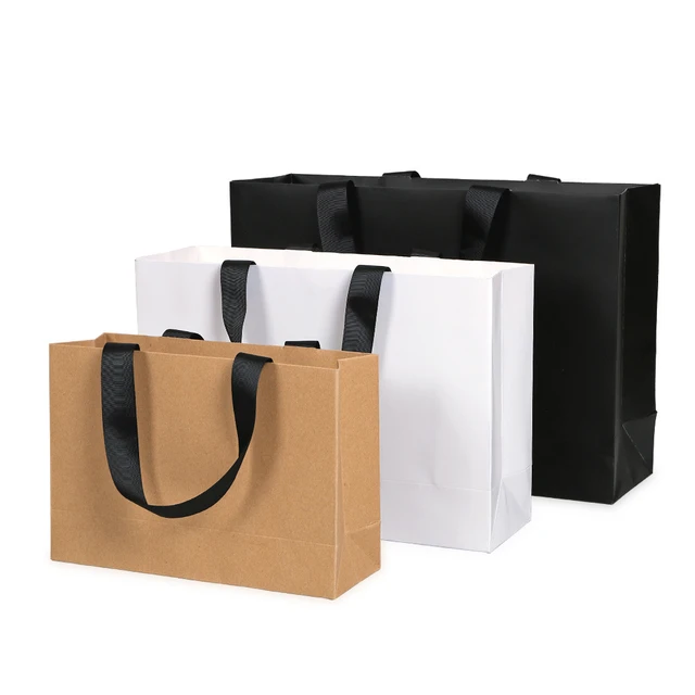 Recyclable Kraft Paper Bag With Own Logo Custom Shopping Paper Bag For Food With Handle Take Away Bag