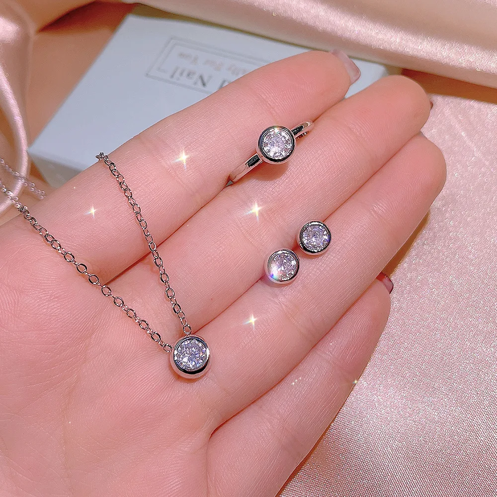 Cz Necklace Ring Earrings Jewelry Set 