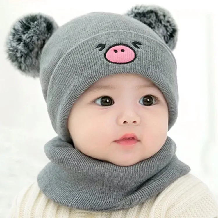 Toraway 2Pcs Toddler Baby Girls Boys Flower Winter Warm Knitted Cap+Scarf Keep Warm Set Kids Earflap hat Set