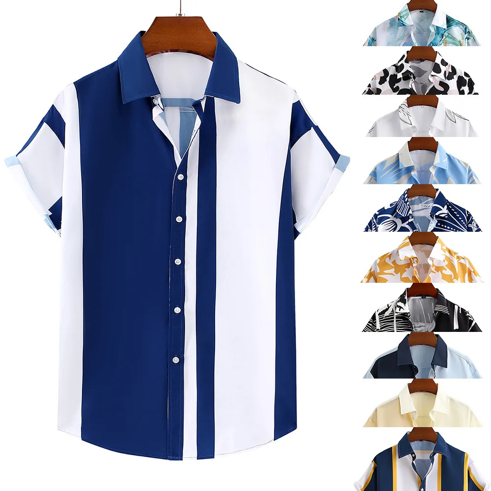 Men's Short Sleeve Button Down Bowling Shirts Hawaiian Casual Printed Summer Regular Fit Beach Aloha Shirt