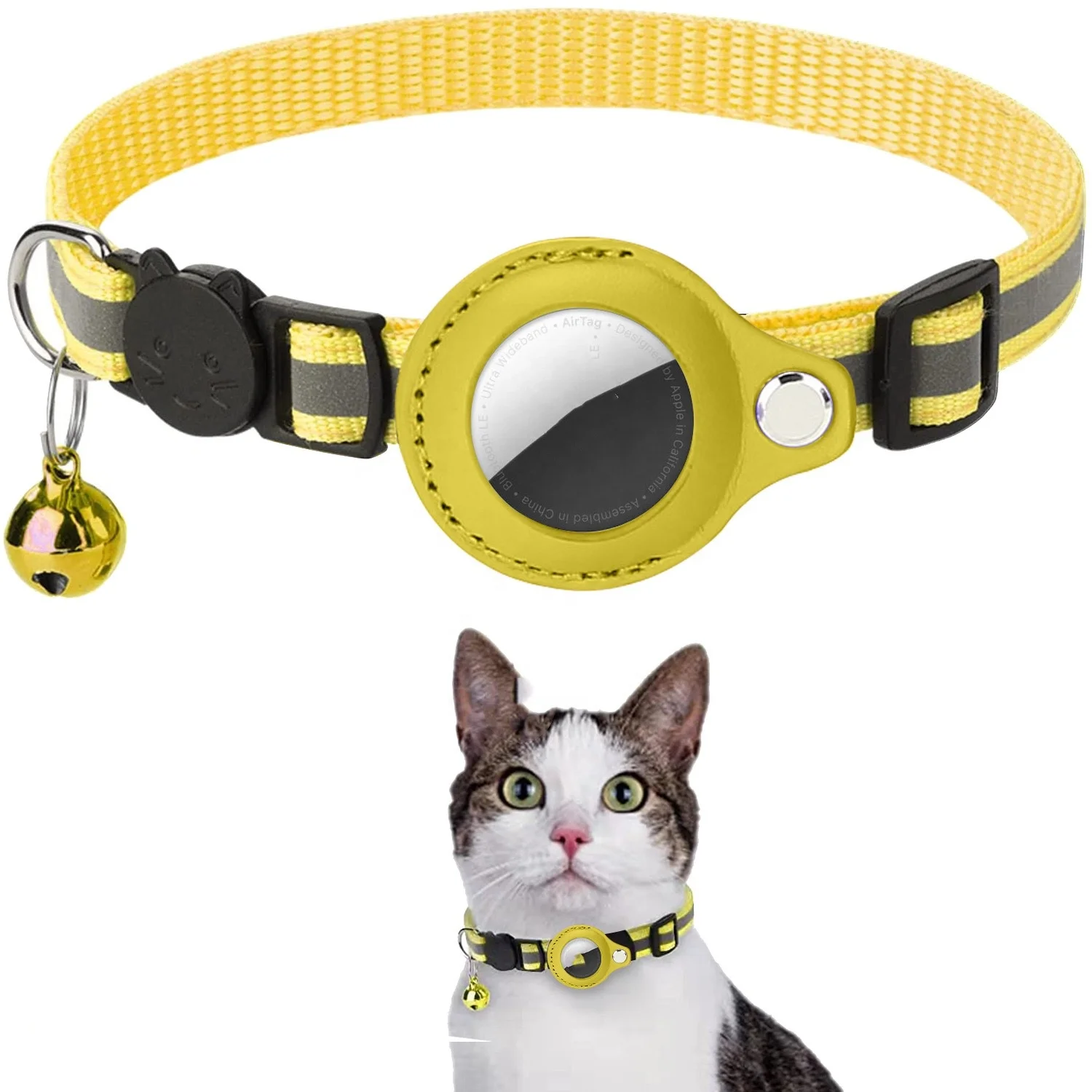 2023 New Anti-Lost Cat Collar Apple Airtag Tracker Protective Case With Bell Reflective Cat Necklace GPS Accessories Kitten Pet