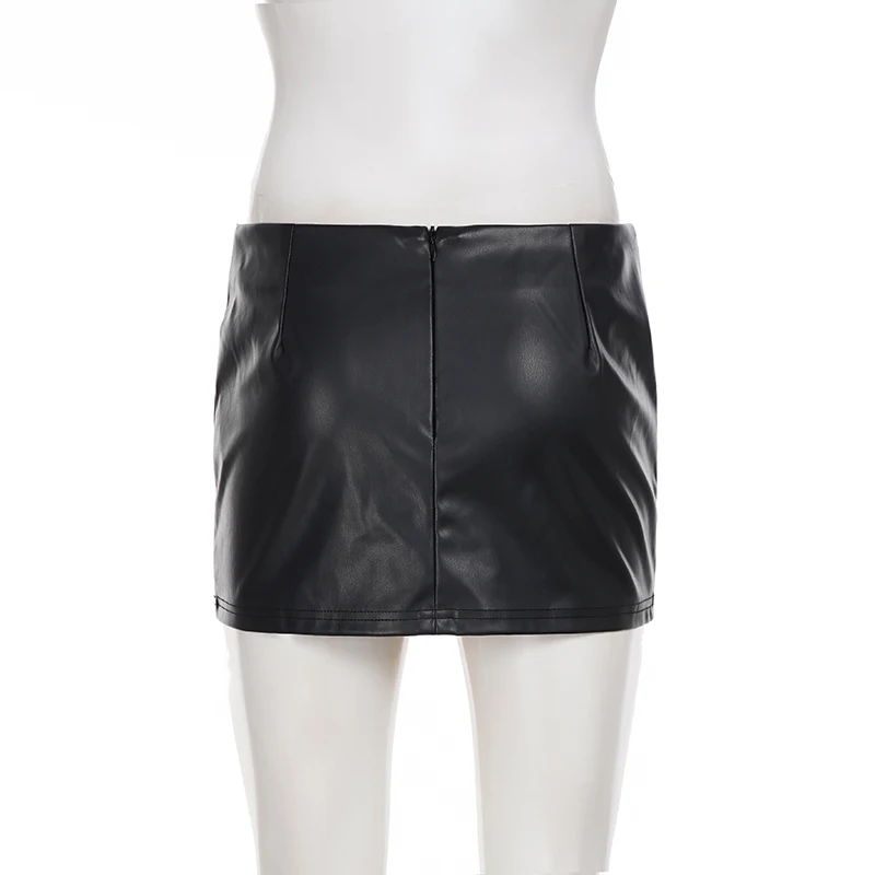 Fashion Punk Style Mini Skirt | Women's Black PU Leather Skirt with Grommet Detail | Custom Clubwear H6e0ca938ca35439386c5552805932be0f