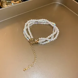 Fashion Adjustable Crystal Pearl Love Bangle Bracelet Women Girls Gold Diamond Cross Charm Jewelry Bracelet For Gift