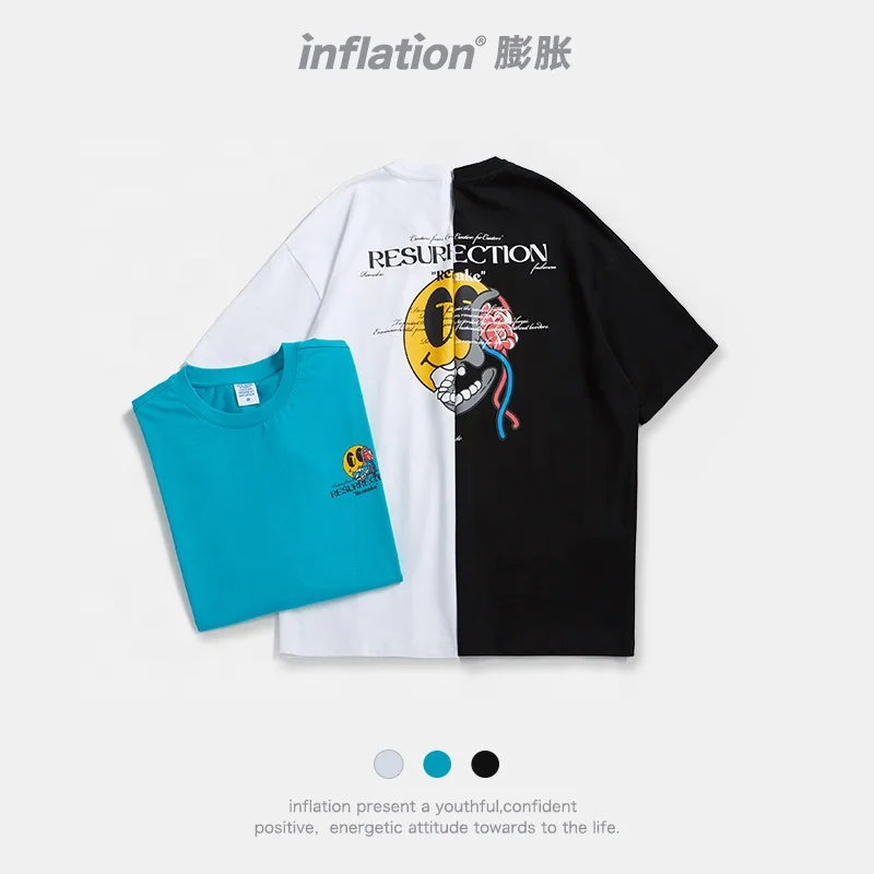 INFLATION Black tshirt custom Streetwear screen printing t-shirt men Oversize tshirt