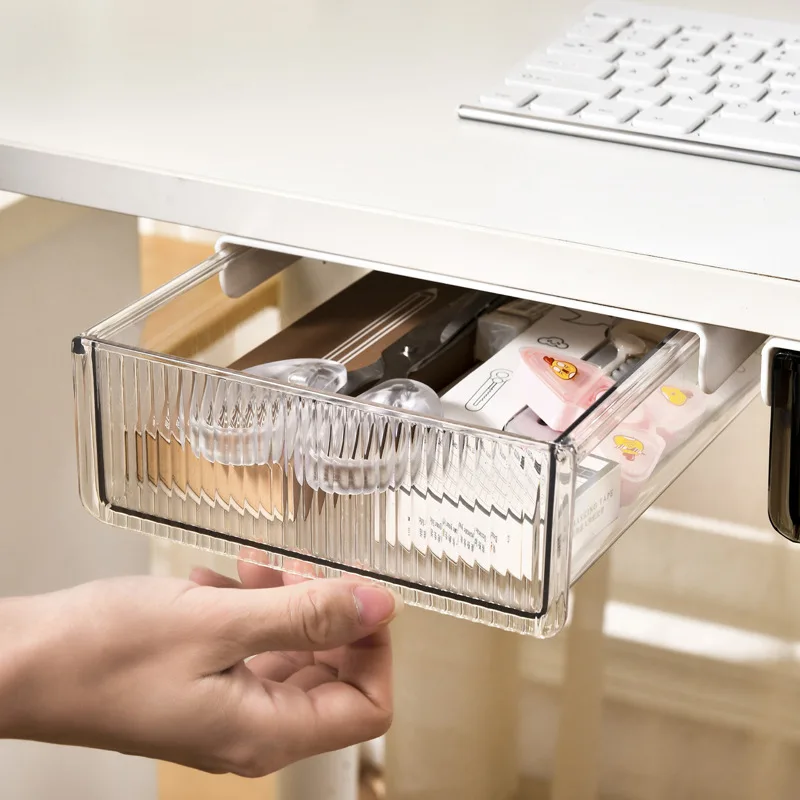 OWNSWING Hidden Under Table Desk Drawer Storage Organizer Plastic Self-adhesive Under Desk Drawer for Home