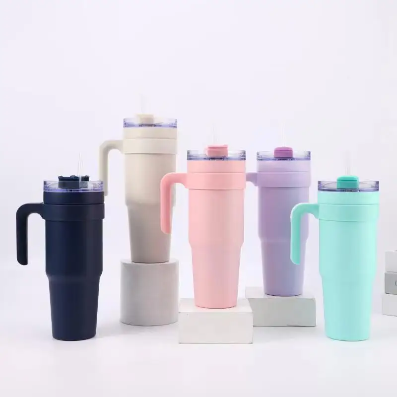 2024 vacuum metal cup stainless travel mug 40oz insulated handle tumbler with lids and straw