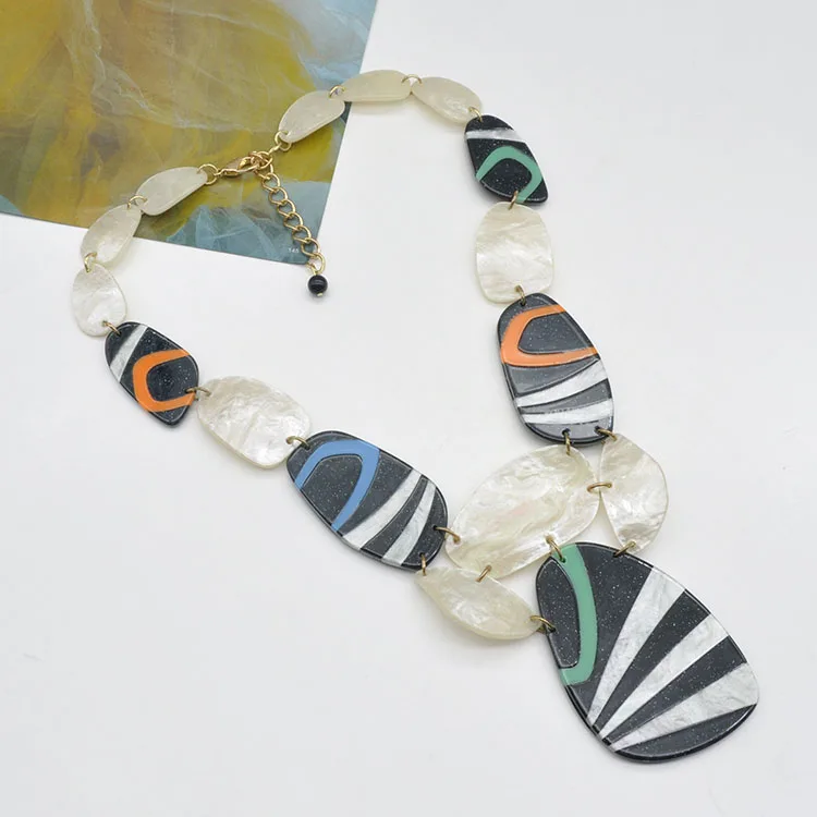 Trendy colorful paint color acetate jewelry for women personality acrylic chain link necklace custom