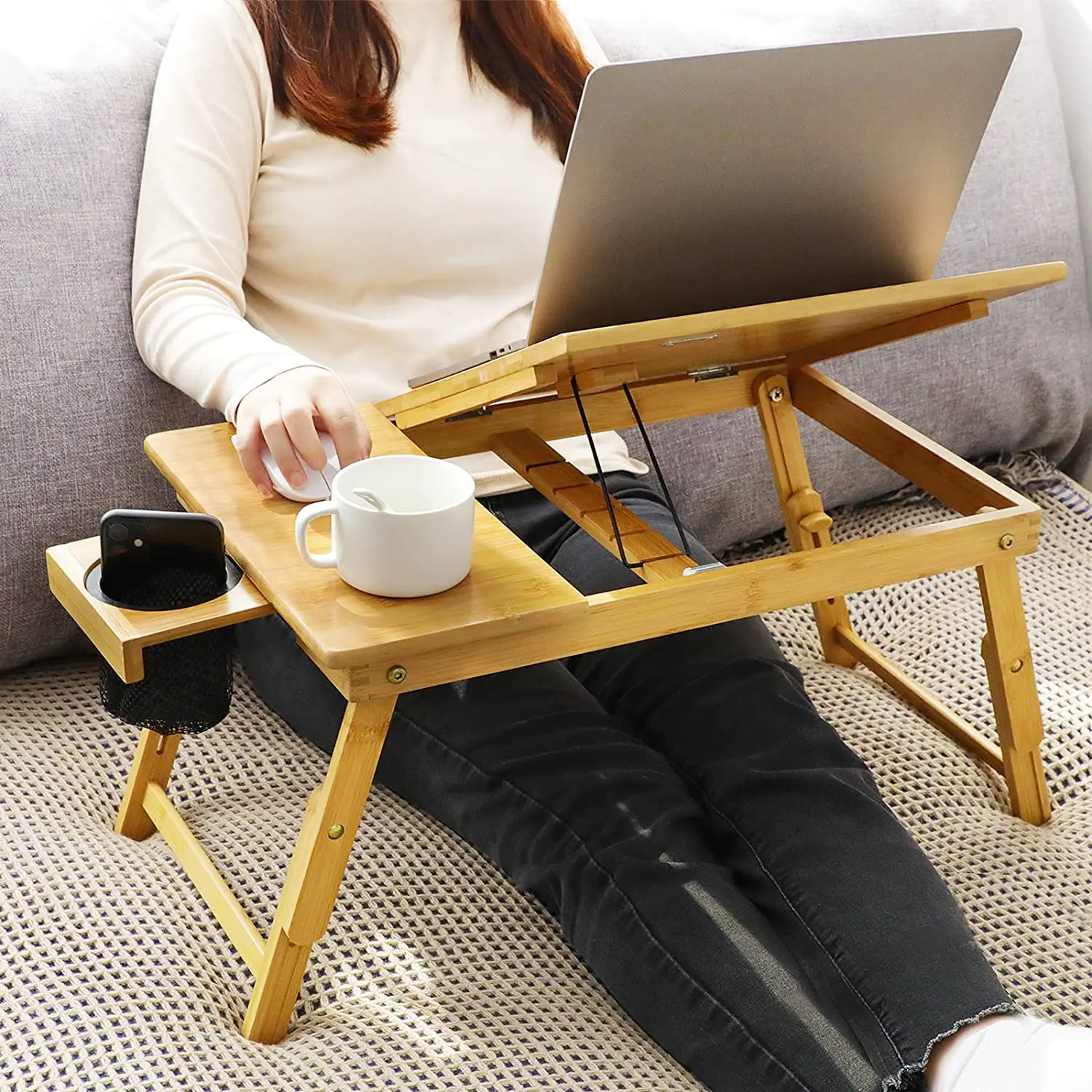 product breakfast table with 5 angles tilting top bamboo laptop desk foldable bed tray for home office-6