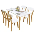 Hot Sale Melamine Coated MDF Pine Fillet Corner Wood Furniture Small Dinning Room Dining Table Set 4 Seater Chairs