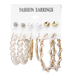 Wholesale price Acrylic Pearl Earrings Mixed Designs Leopard Tassel Drop Earrings Set for Women Fashion Jewelry