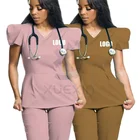 Top Quality Hospital Uniform Sets Stretch Scrubs Healthcare Wear V Neck Straight Pants+Tops Spandex Scrub Sets