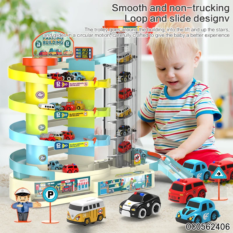 Creative construction track assembly playset slot building toy with light music