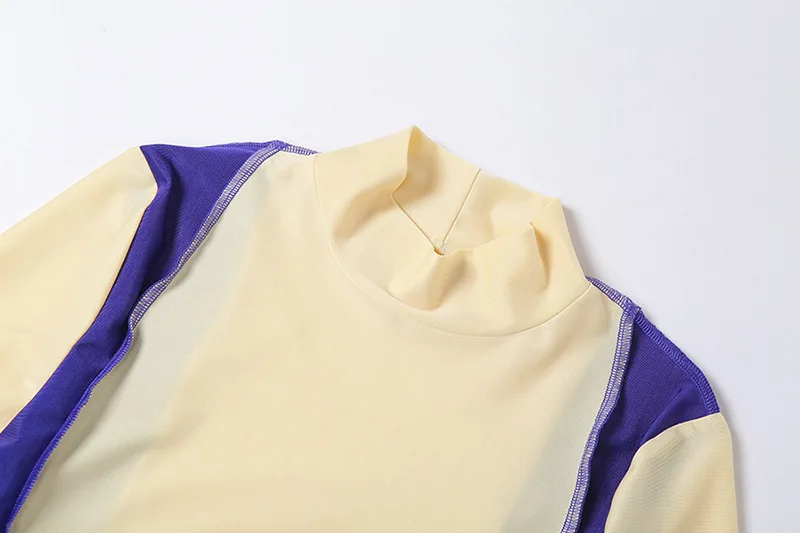 Rs1227 Sporty Athleisure Crop Top And Pants Two Piece Sets Patchwork