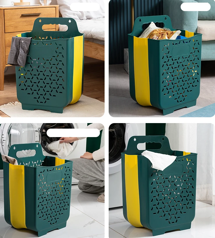 DLL46 Plastic Foldable Dirty Clothes Storage Basket Household Punch Free Wall Mounted Dirty Clothes Basket Laundry Basket