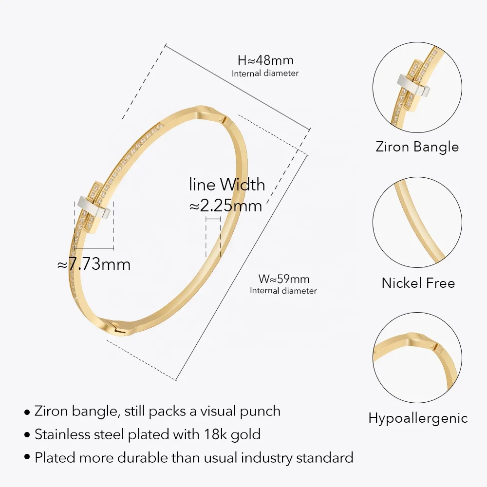 Latest 18K Gold Plated Stainless Steel Jewelry Zircon Cuff Bangle Trendy For Women Gift Accessories Bracelet B232361