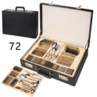 Cutlery Promotional Cutlery Gift Box 16/24/36 Pieces Gold Knife Fork And Spoon Set With Gift Wood Box Flatware