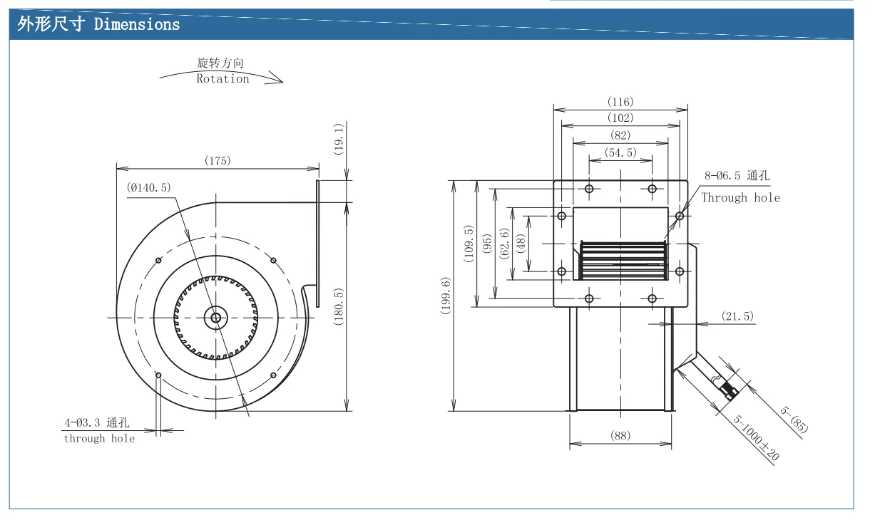 Centrifugal Fan, 310V, Plastic, 133mm, 12/24/48V - detail 6