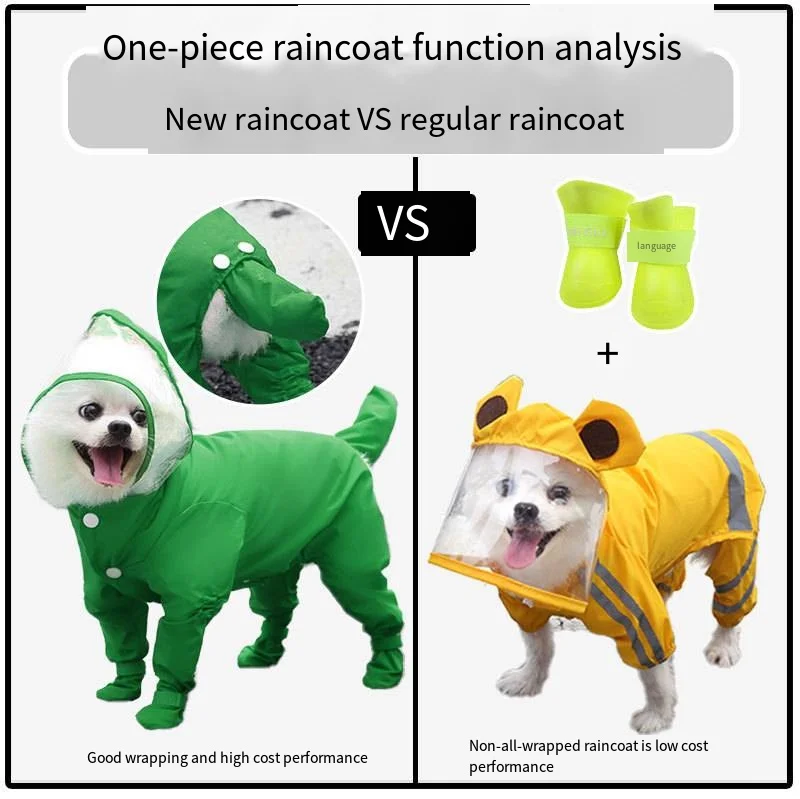 All-inclusive four-legged waterproof raincoat and boots for cats and dogs, outdoor products