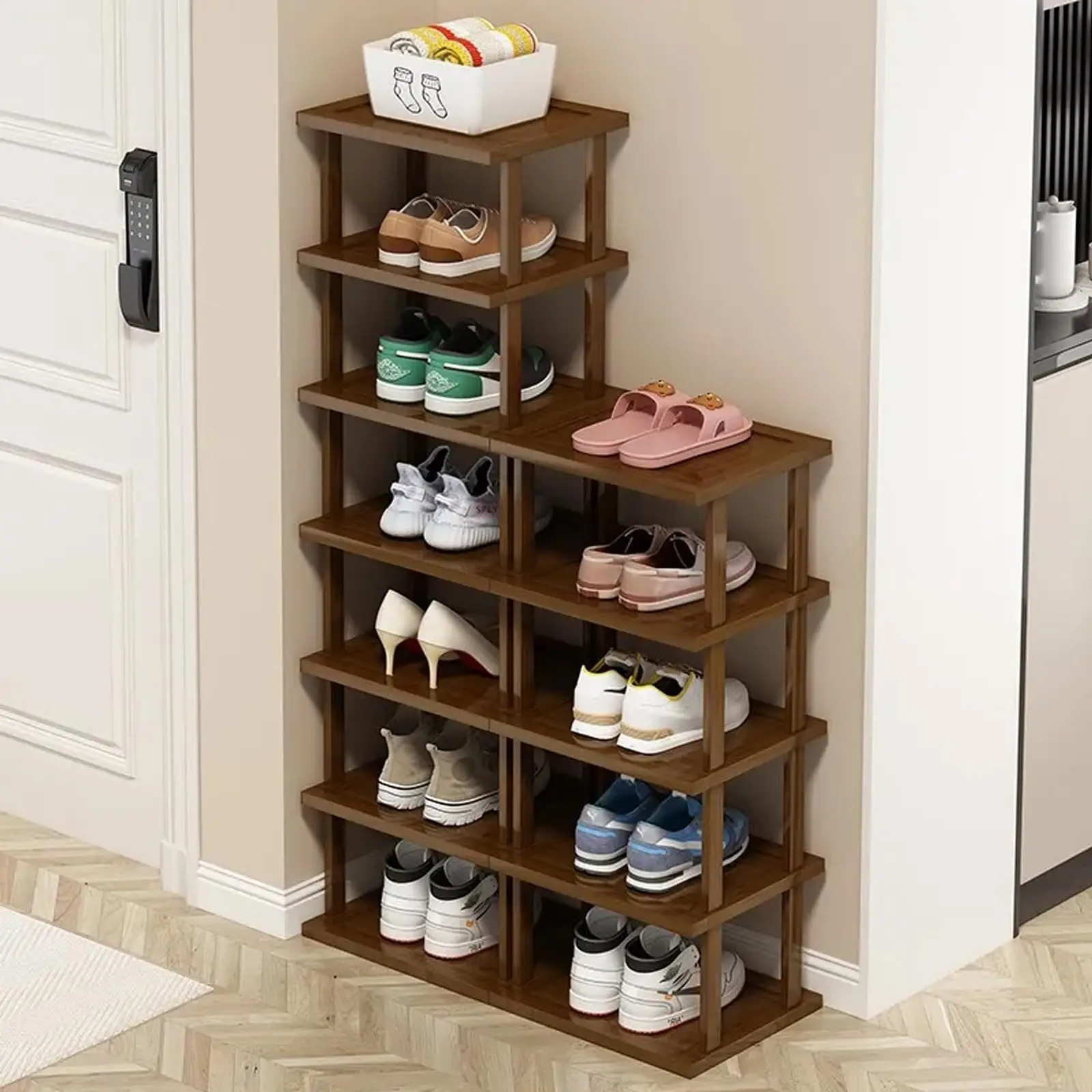 product custom bamboo shoe rack vertical shoe organizer with sturdy shelves entryway storage stand for wardrobes corners doorways-4
