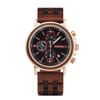 Wood Band Watches Handmade Wrist Watch for Men Classic Red Sandalwood Date Wristwatches with Bamboo Gift Box OEM