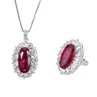 Ruby Set Hot Sale Caibao Retro Emulation Ruby Main Stone Big Dan Shape Pendant Ring Set