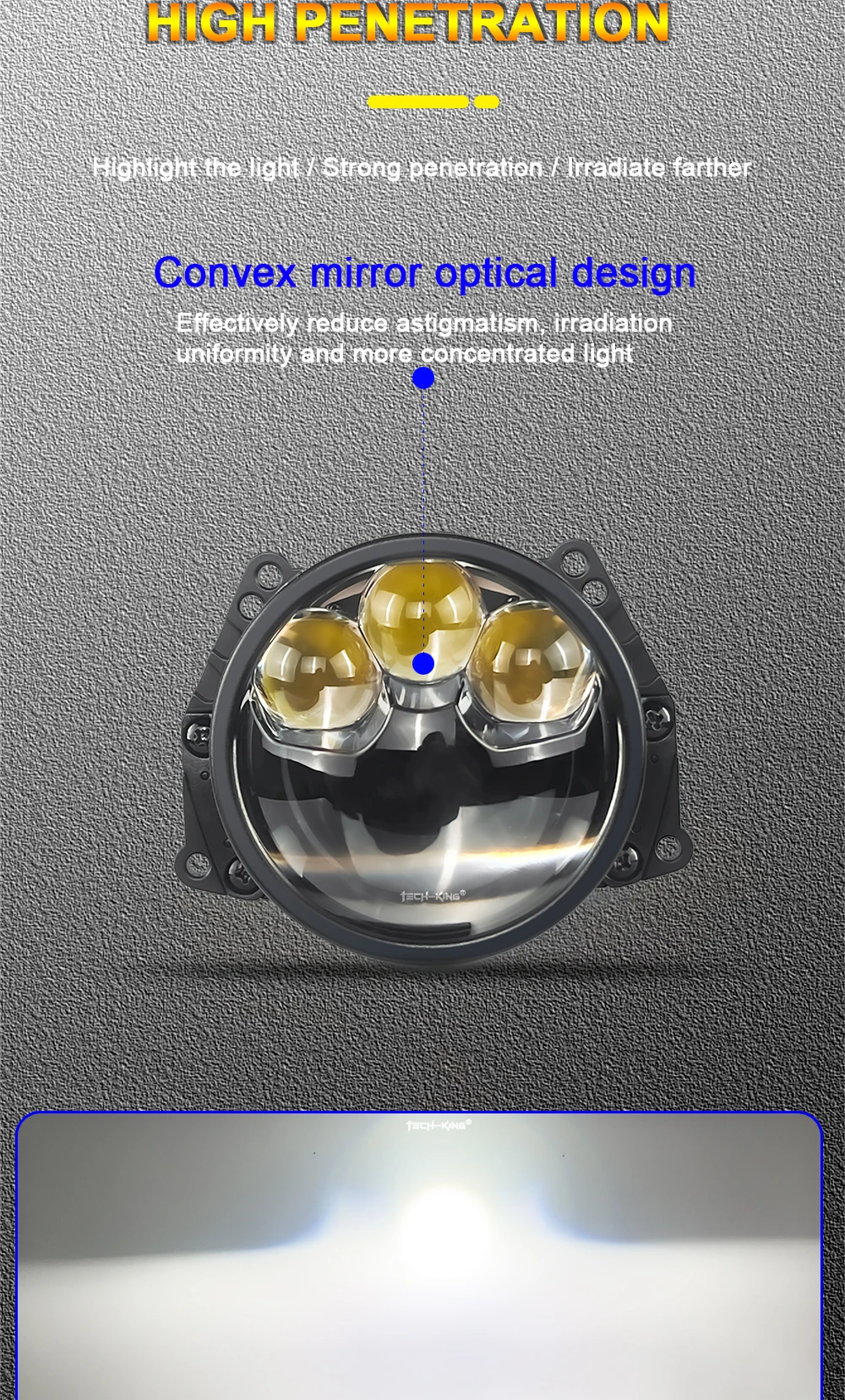 TECH-KING Car LED headlights double lens 3 inch three direct laser light super bright 90 watt high power Projector headlight