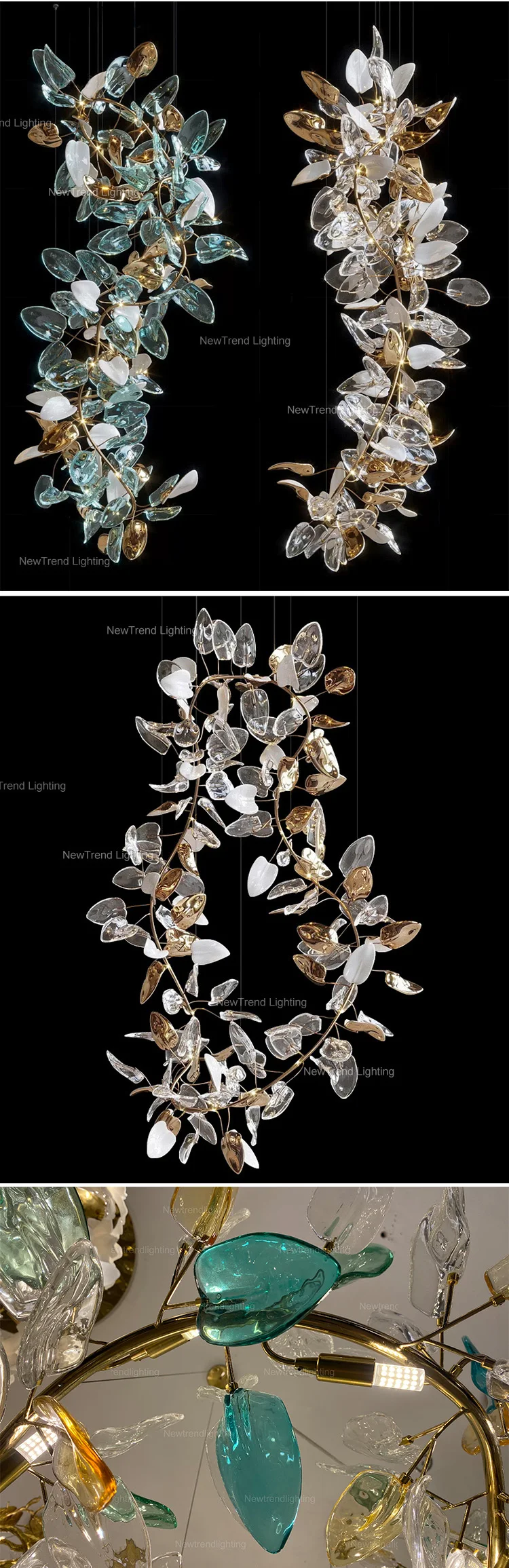 CPL-192 New Design Various Shape Twig Indoor Decoration Hotel Villa Staircase Modern LED Glass Chandelier manufacture