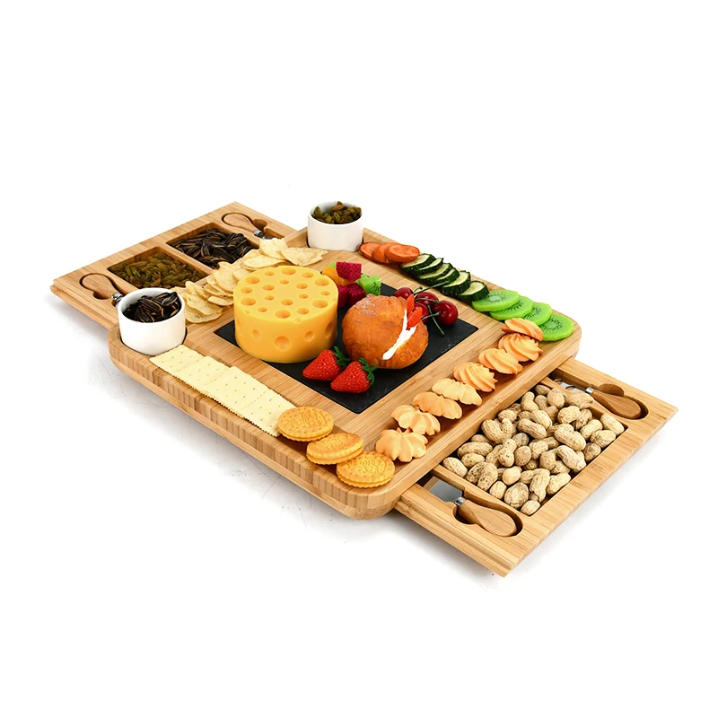 Bamboo Cheese Board Platter & Serving Tray and Knife Set